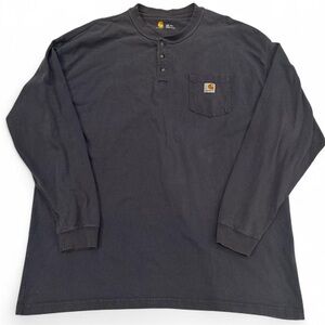 Carhartt Henley Shirt Mens 2XL Tall Grey Pockets Long Sleeve Workwear Utility